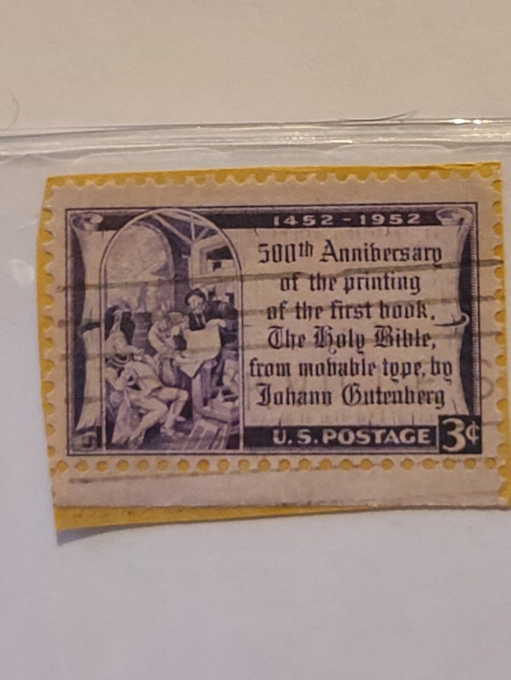 Vintage U.S. Postage 3¢ Gutenberg 500th Anniversary Stamp - Black and Cream